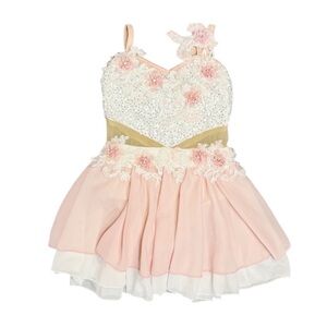 Glamour Dancewear | Pink White Lyrical Dance Costume Dress Floral Accent, LC